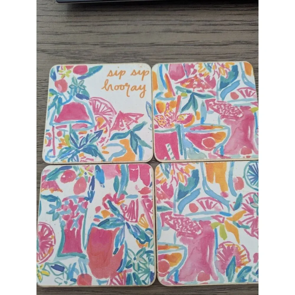 Set Of 4 Handmade Coasters Preppy Coastal Cottage Beachy Entertaining Hostess